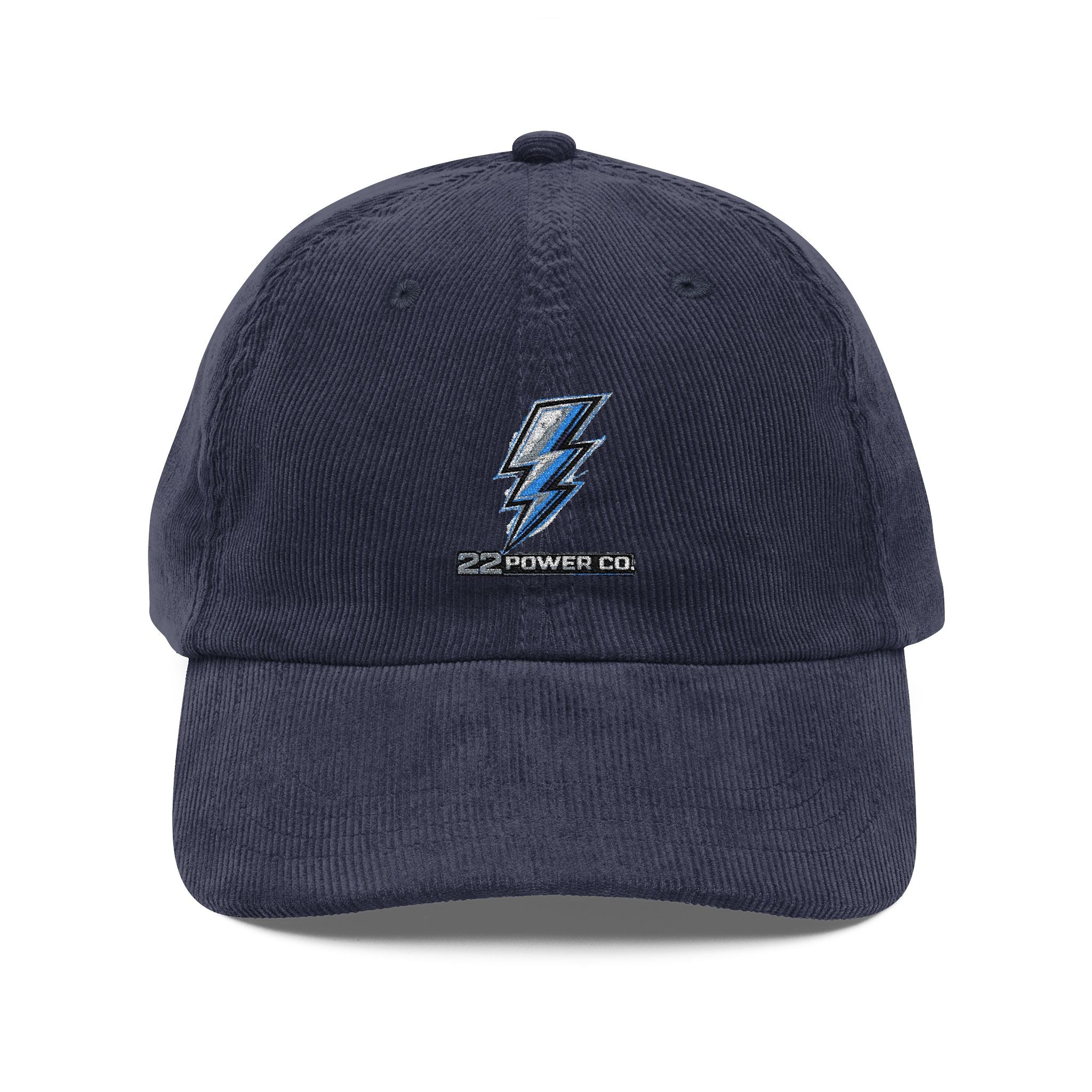 Embroidered Lightning Bolt Corduroy Cap — Vintage Navy Dad Hat